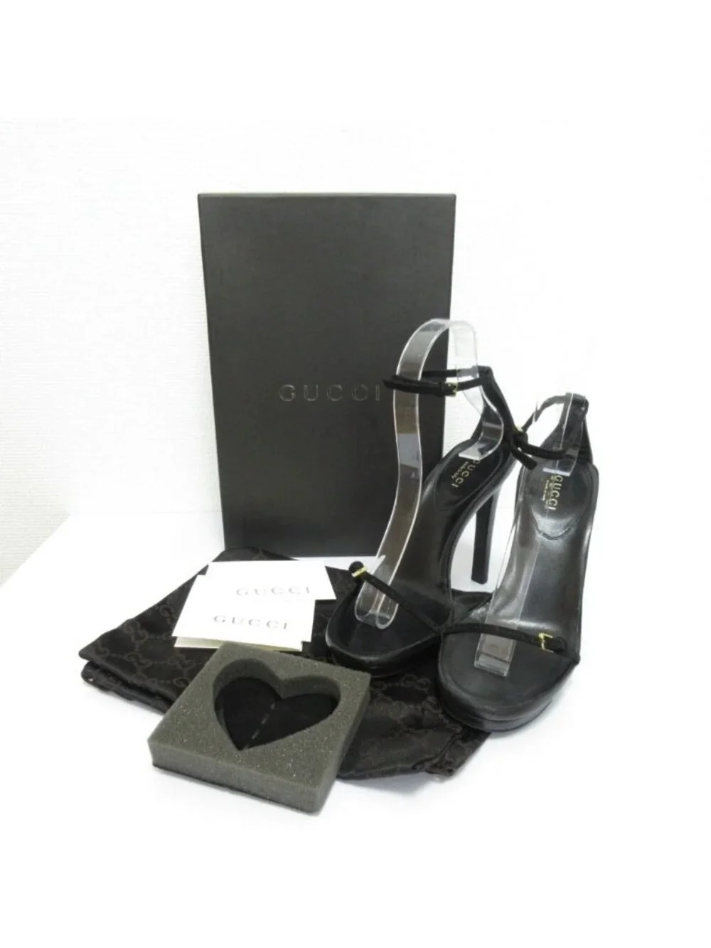 Gucci Ankle Strap High Sandals 34c Black